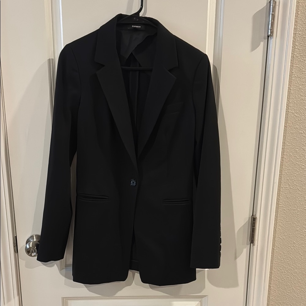 Express Women’s Black Single-Button Long  Length Blazer Jacket